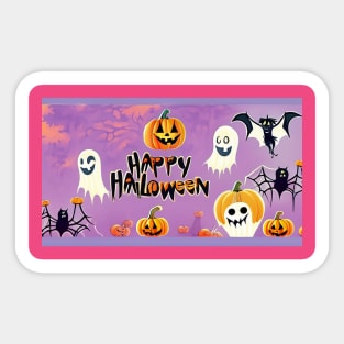 Halloween Background with Pumpkins, Ghosts, Bats, and Spiders Sticker